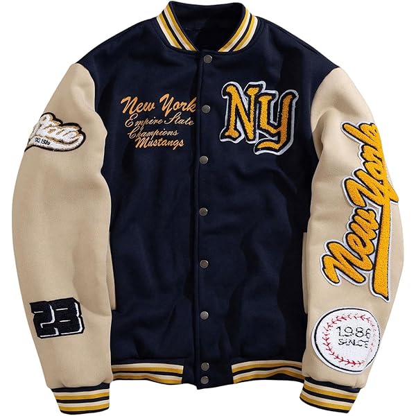 SOLY HUX Men's Letter Graphic Varsity Jacket Long Sleeve